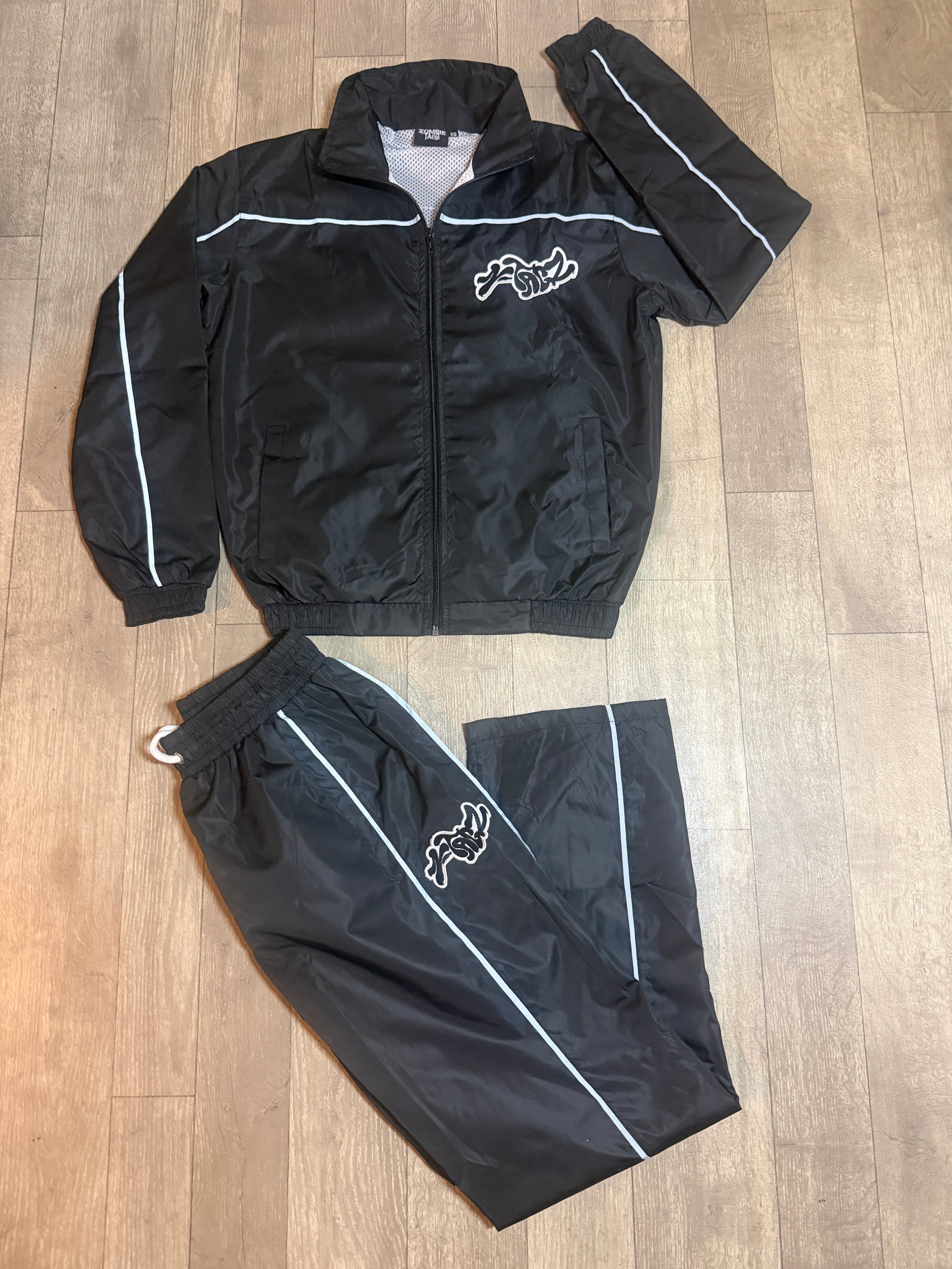 (Black Reflective Windbreaker Set)